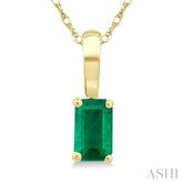 5X3 MM Octagon Shape Emerald Precious Solitaire Pendant With Chain in 14K Yellow Gold
